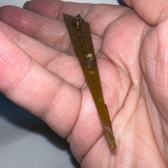 Vintage Celluloid and Rhinestone Geometric Art Deco Brooch - Picture 5 of 5